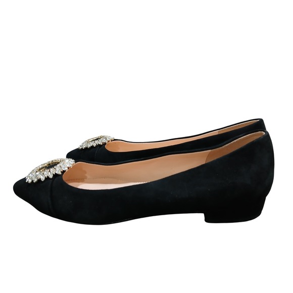 J.Crew Womens Black Suede Crystal Buckle Pointed Toe Flats Shoes Size 9.5 B READ